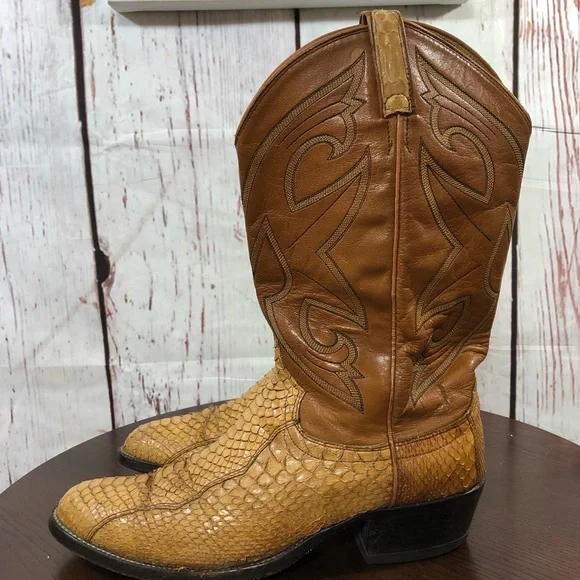 Dan Post Men's Tan Exotic SnakeSkin & Leather Western Boots 11 - Picture 4 of 16